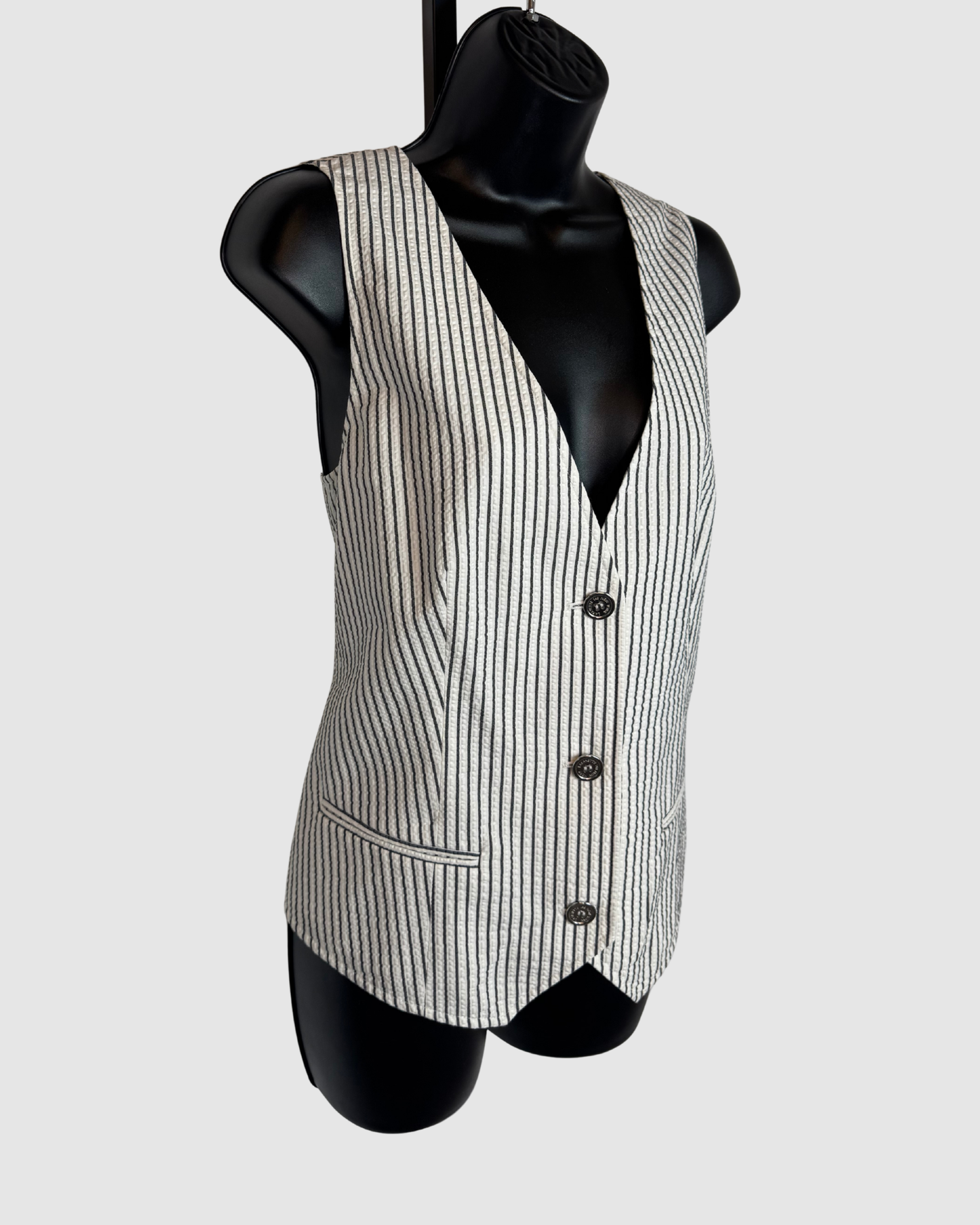 Lafayette 148 White & Blue Pinstripe Vest