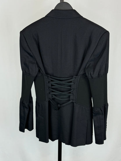 Burberry Black Zip Up Spandex Part Blazer-Like Jacket w Corset Lace Back Detail