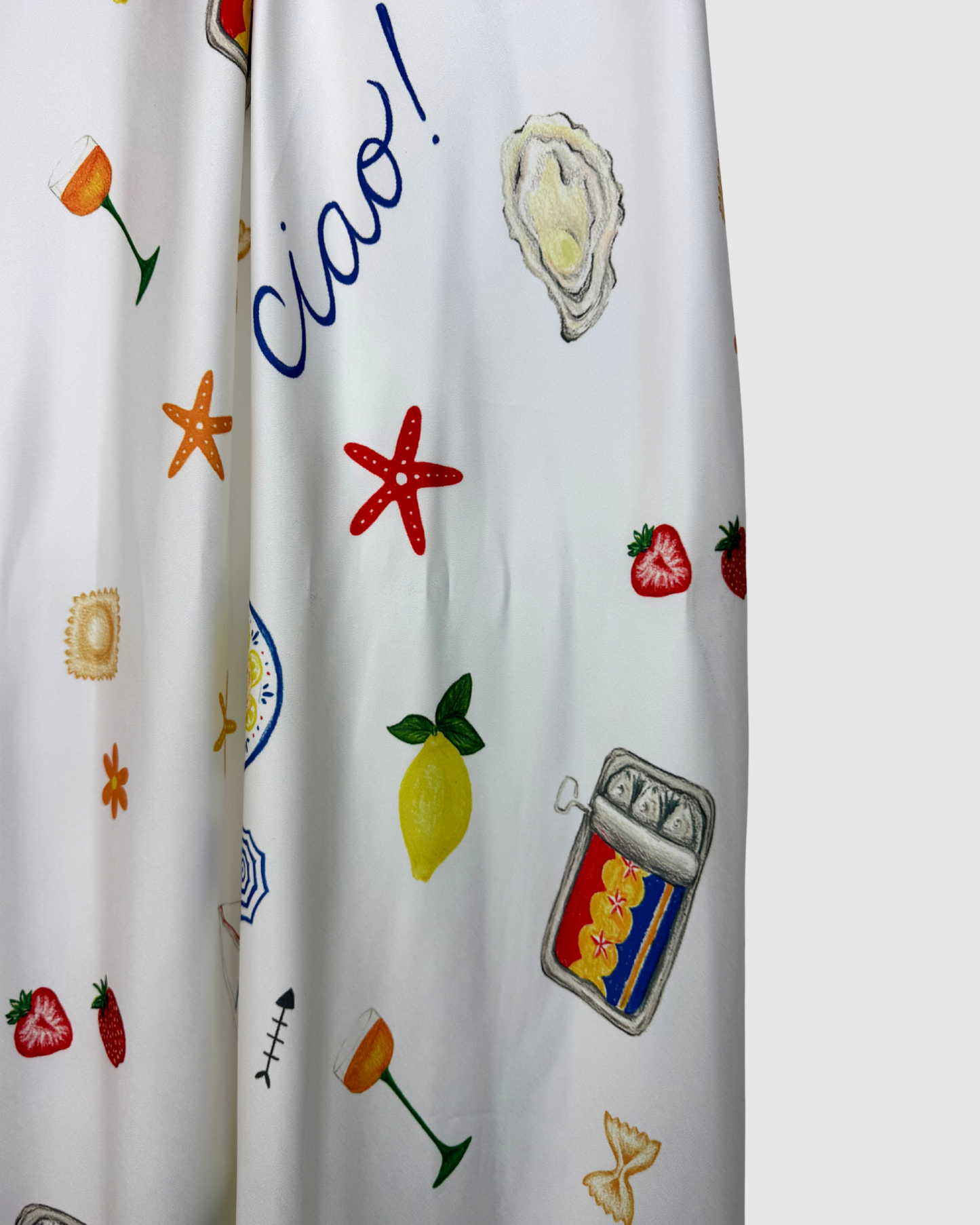 For Love & Lemons White Strapless Maxi Dress w/ Beach Themed Print NWT