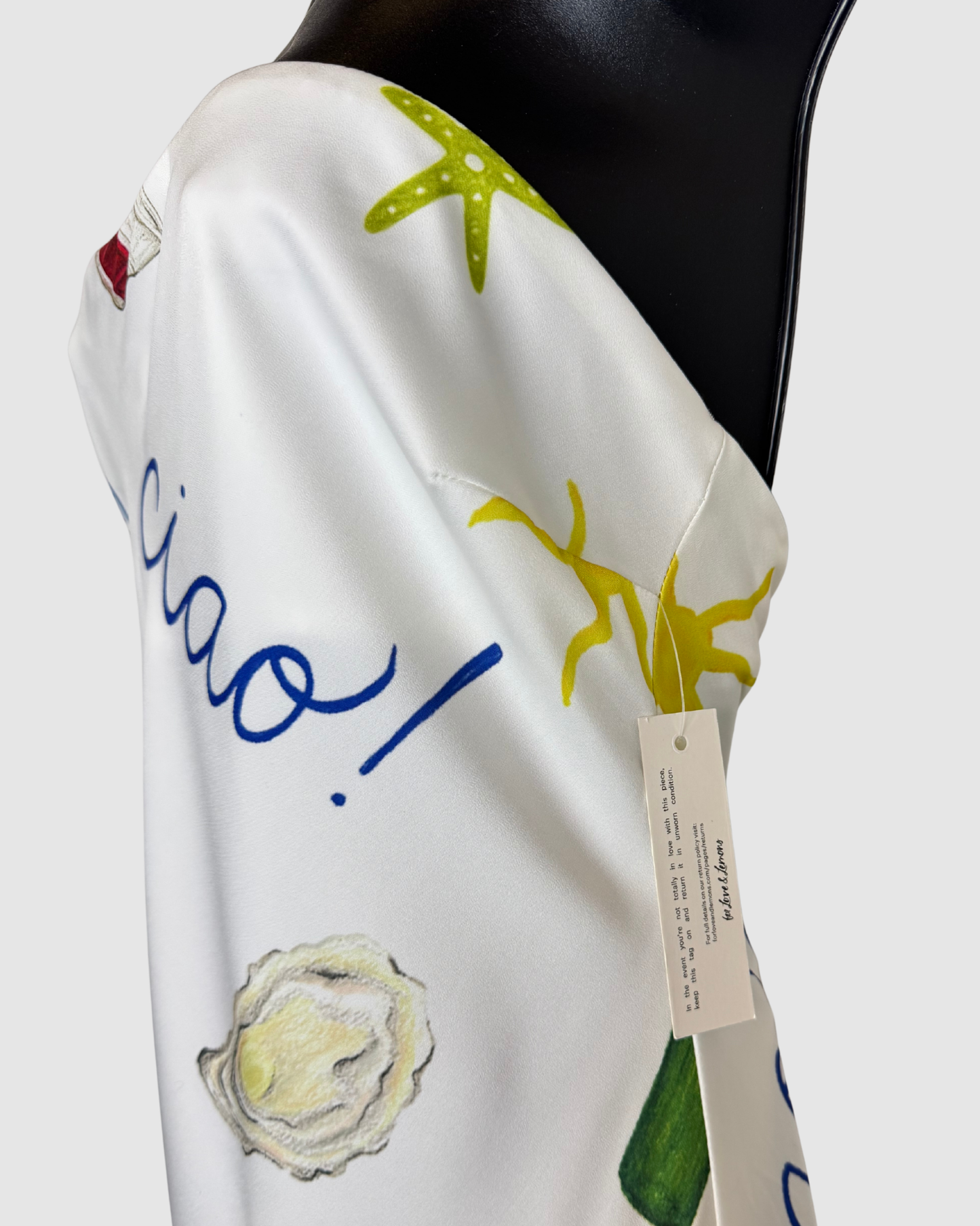 For Love & Lemons White Strapless Maxi Dress w/ Beach Themed Print NWT