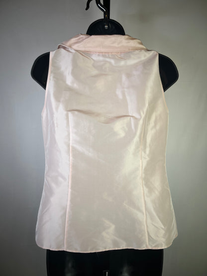 Lafayette 148 Silk Light Pink Ruffle Neckline Sleeveless Bow Button Top NWT