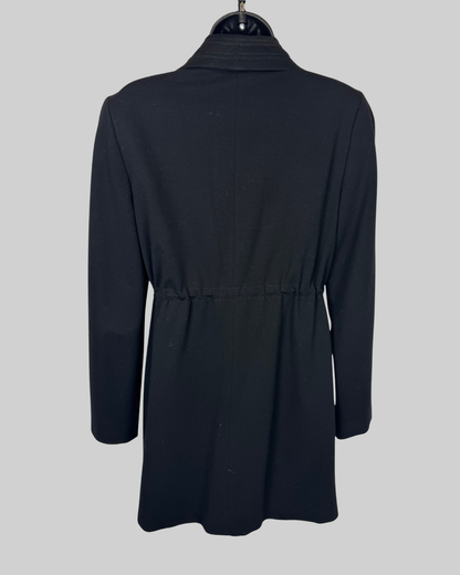 Elie Tahari Black Cinched Waist Multi Drawstring Zip Up Coat