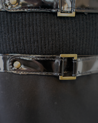 Tracy Reese Black Sleeveless Double Buckle Pleated Hem Knee-Length Dress