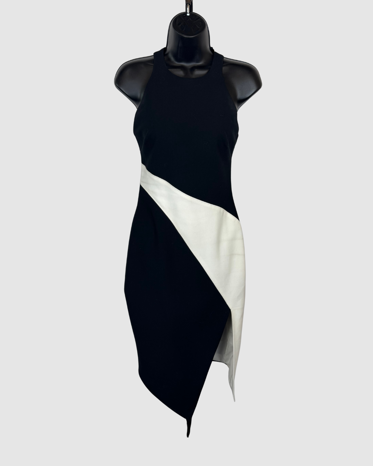 Elizabeth & James Black & White Color Block High Neck Sleeveless Asymmetrical Dress