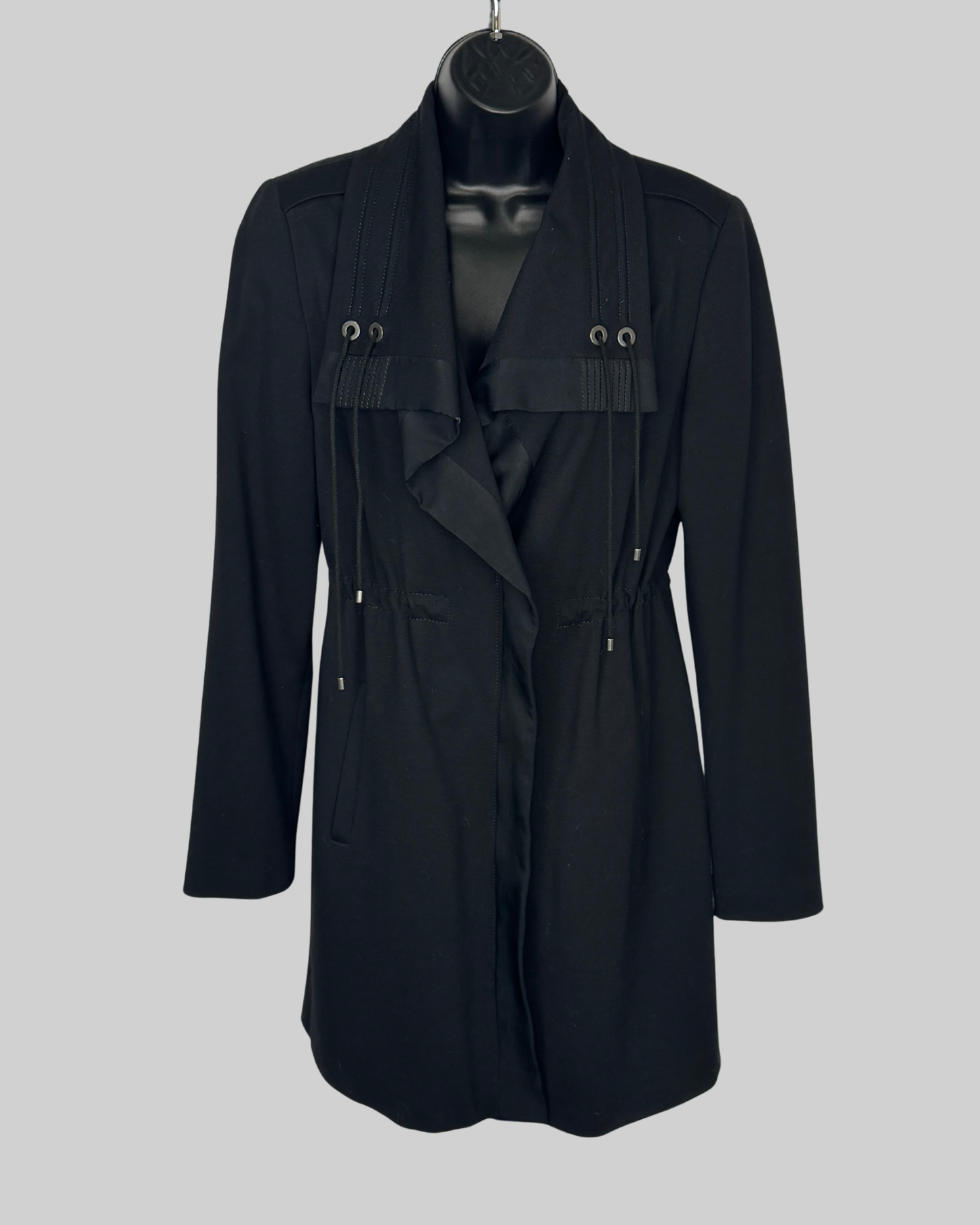 Elie Tahari Black Cinched Waist Multi Drawstring Zip Up Coat