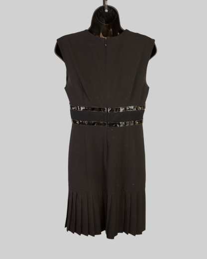 Tracy Reese Black Sleeveless Double Buckle Pleated Hem Knee-Length Dress