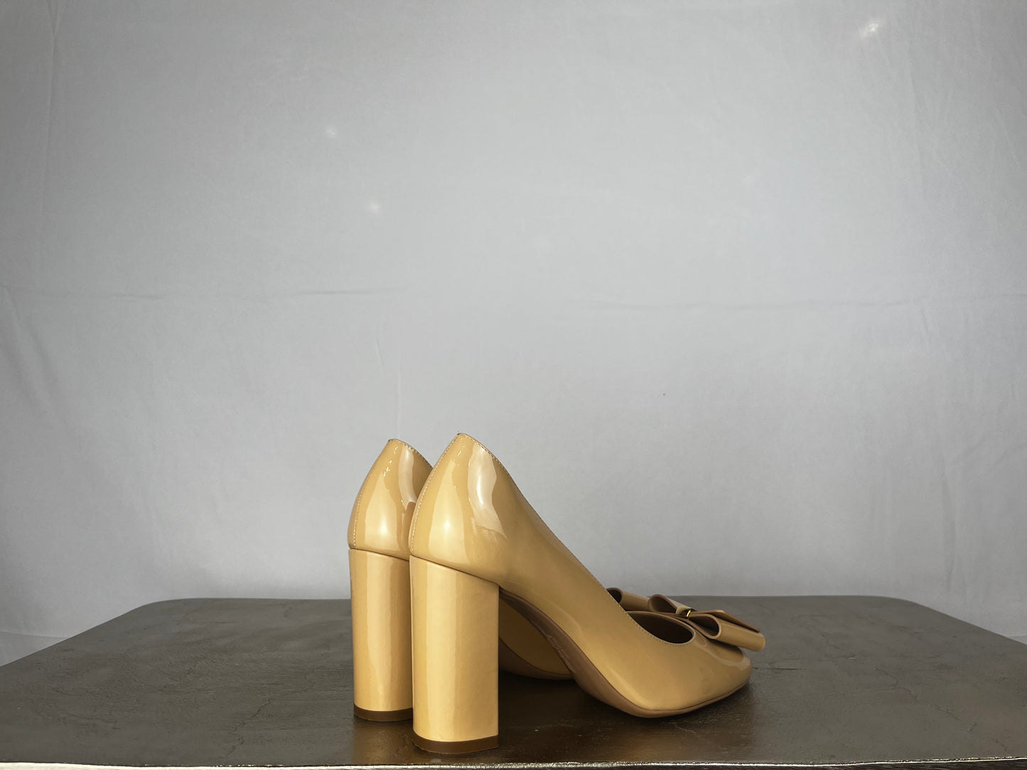 Ferragamo Nude Round Toe Pumps w/ Toe Bow