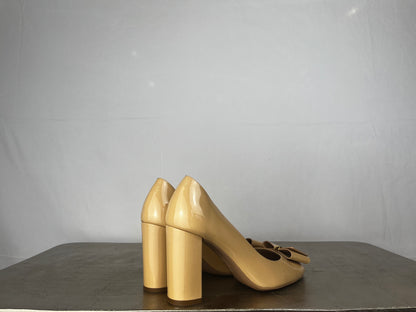 Ferragamo Nude Round Toe Pumps w/ Toe Bow