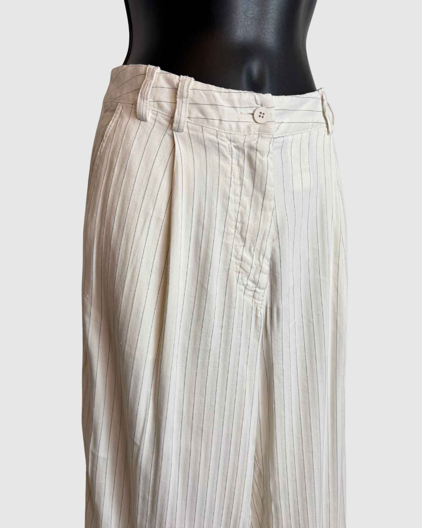 Transit Par Such White Wide Leg Pants w/ Black Pinstripes