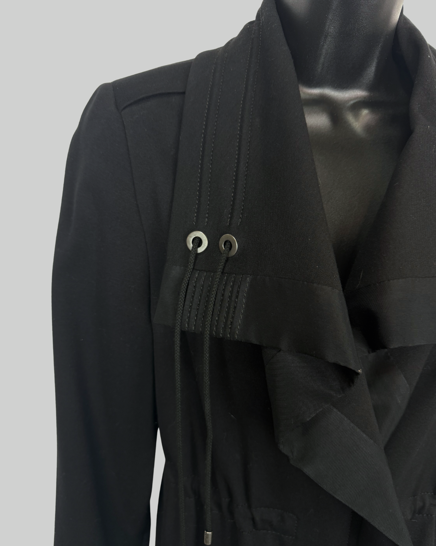 Elie Tahari Black Cinched Waist Multi Drawstring Zip Up Coat