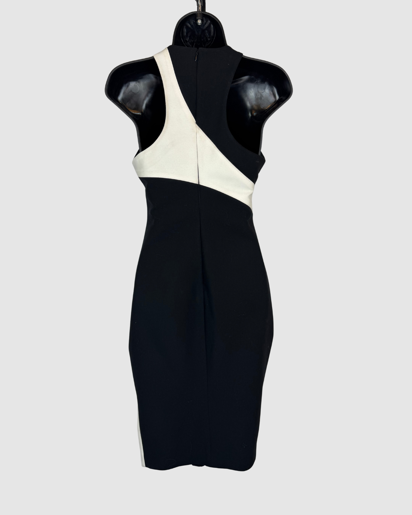 Elizabeth & James Black & White Color Block High Neck Sleeveless Asymmetrical Dress