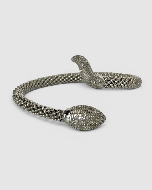 Sterling Silver Snake Cuff w/ Lab Diamond Head & Tail
