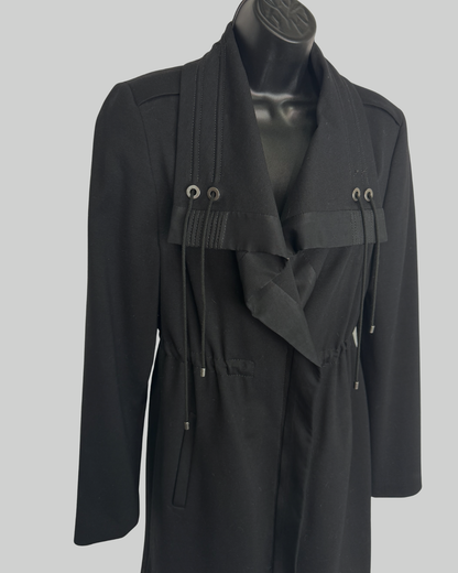 Elie Tahari Black Cinched Waist Multi Drawstring Zip Up Coat