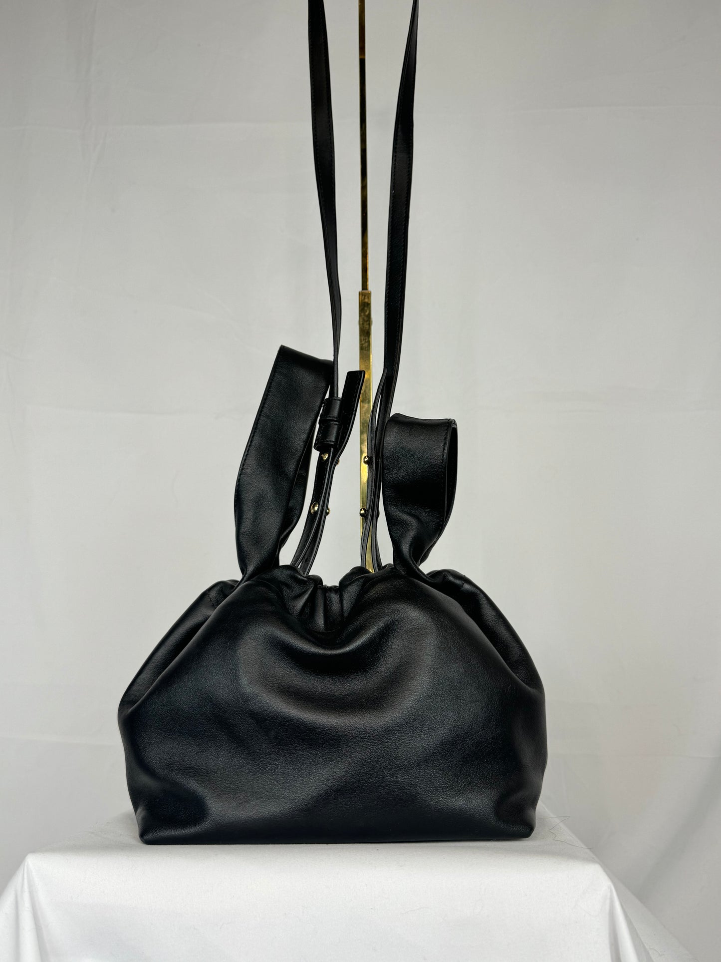 Bally Black Leather Quilted Drawstring Crossbody Bag