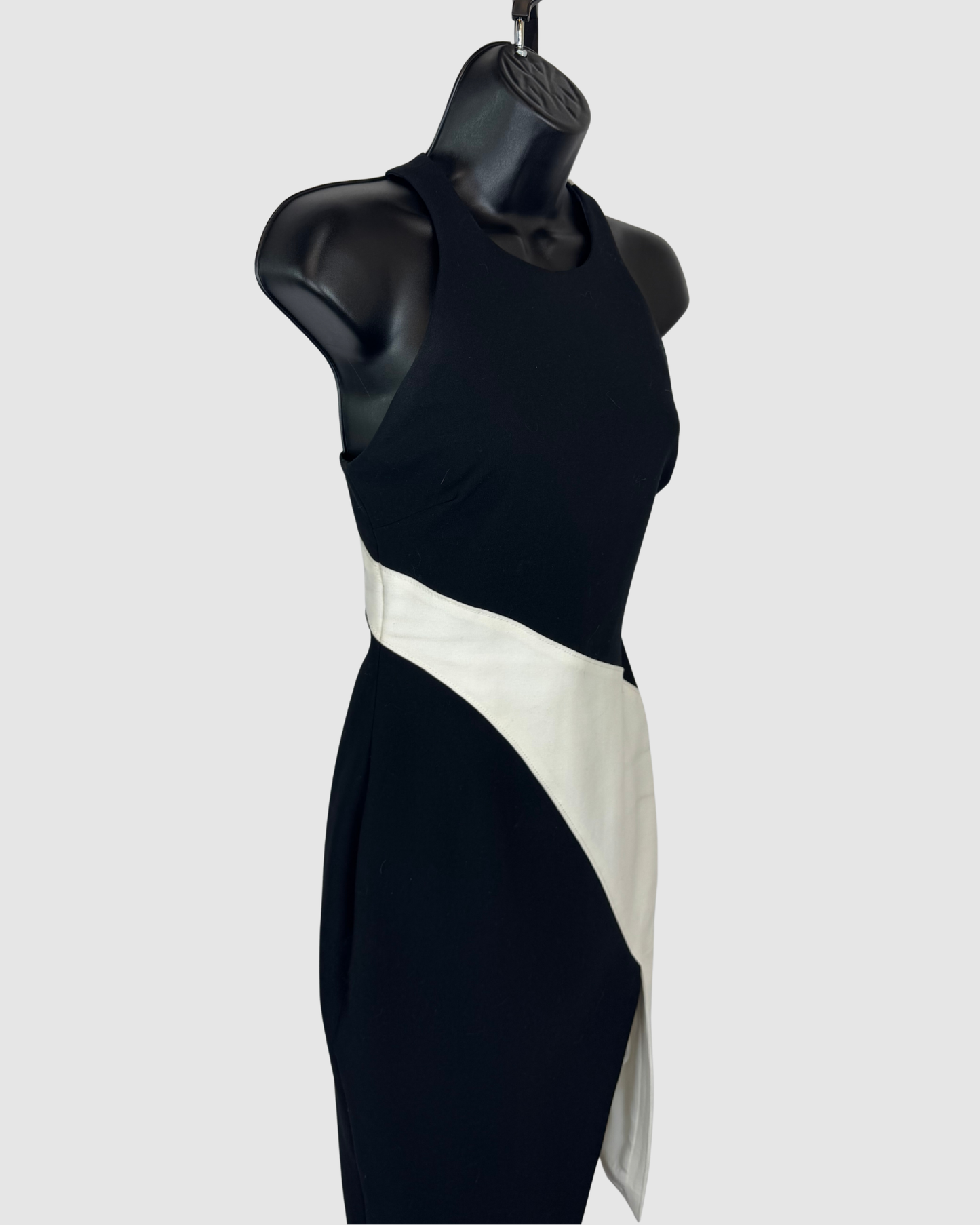 Elizabeth & James Black & White Color Block High Neck Sleeveless Asymmetrical Dress