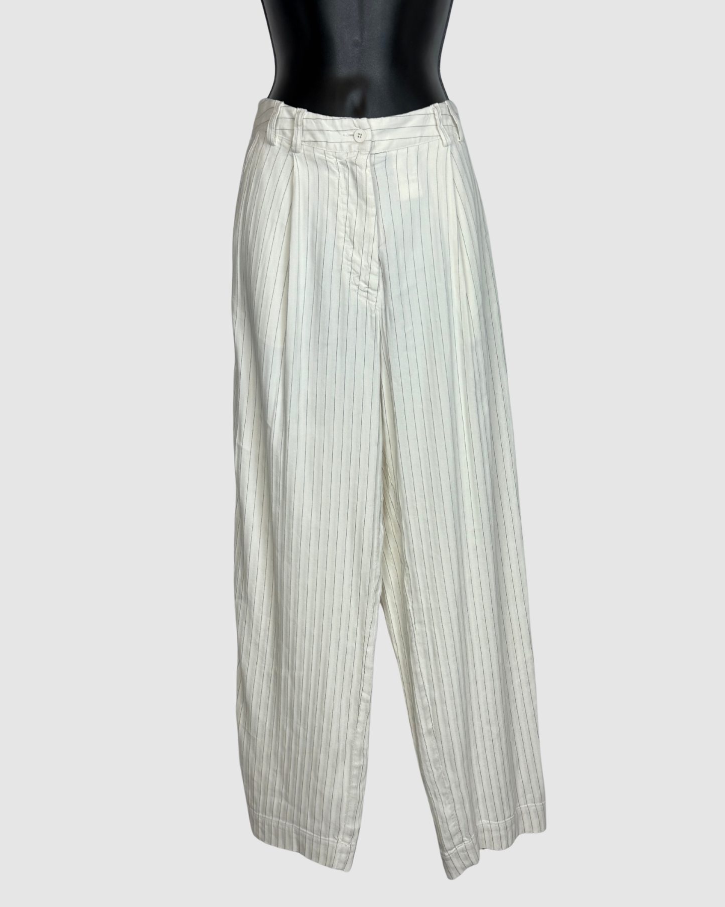 Transit Par Such White Wide Leg Pants w/ Black Pinstripes