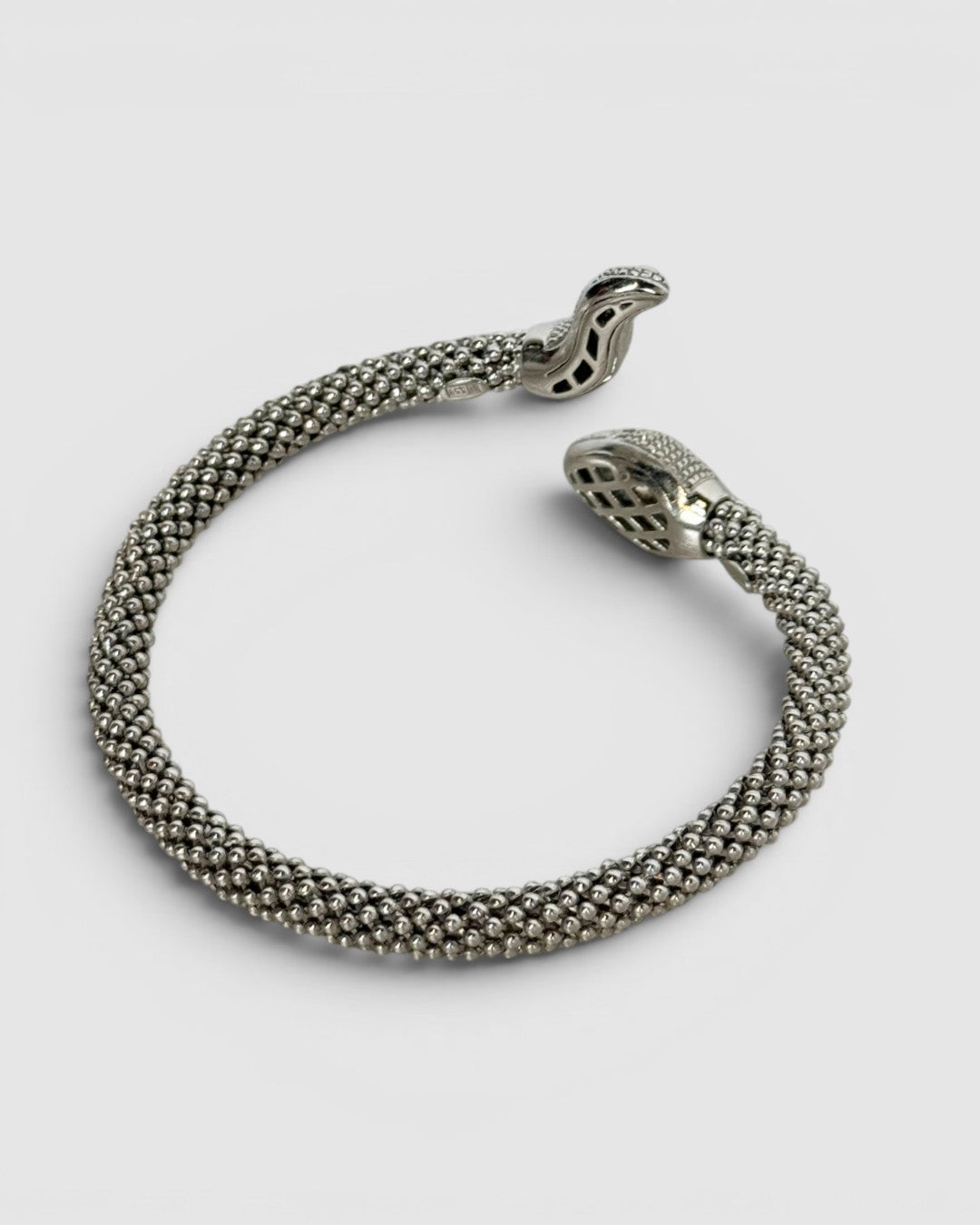 Sterling Silver Snake Cuff w/ Lab Diamond Head & Tail