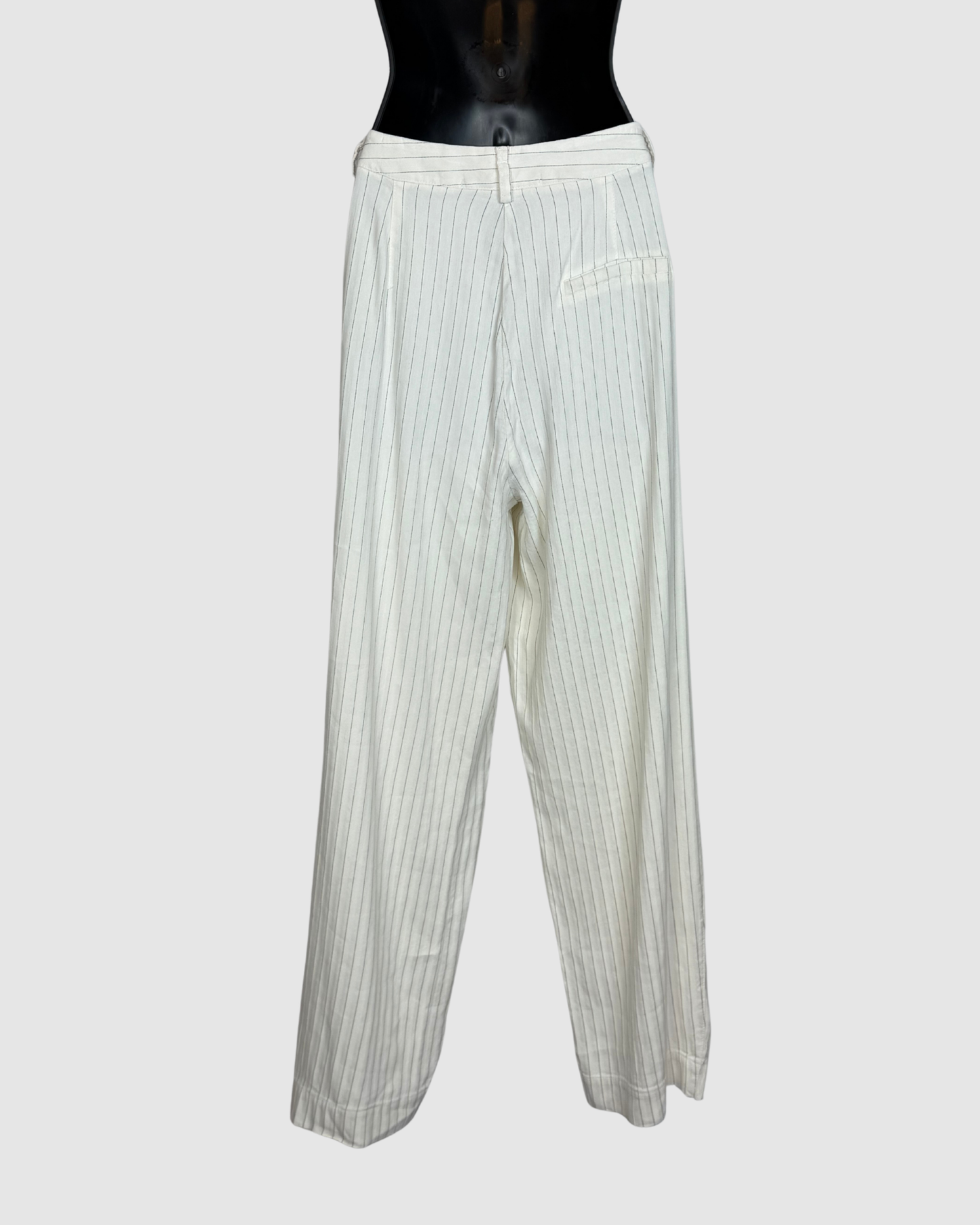 Transit Par Such White Wide Leg Pants w/ Black Pinstripes