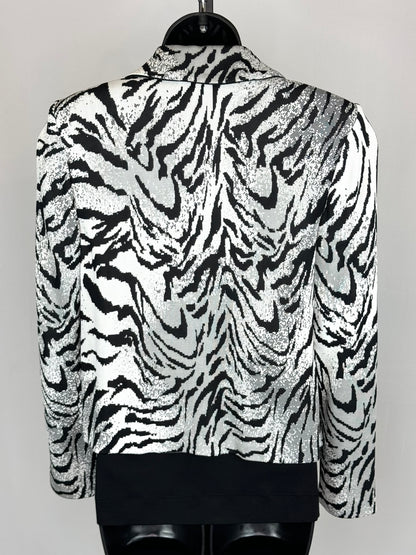 St. John Black White Zebra Print Collared Zip Up Jacket
