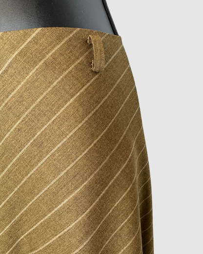 Lafayette 148 Wool Brown Wide Pinstripe Midi Skirt w Slip