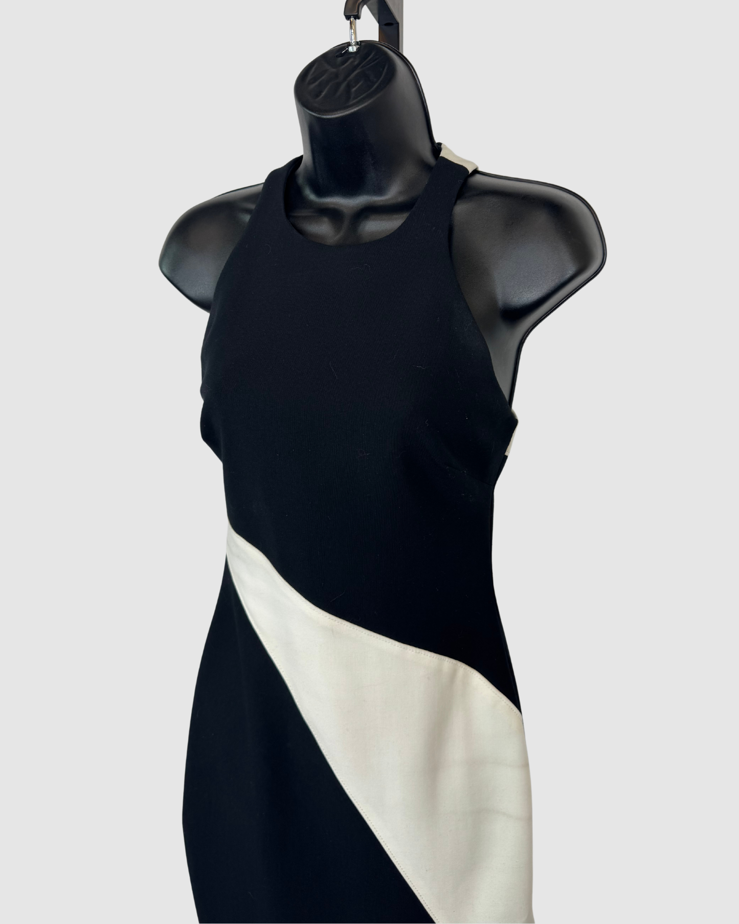 Elizabeth & James Black & White Color Block High Neck Sleeveless Asymmetrical Dress