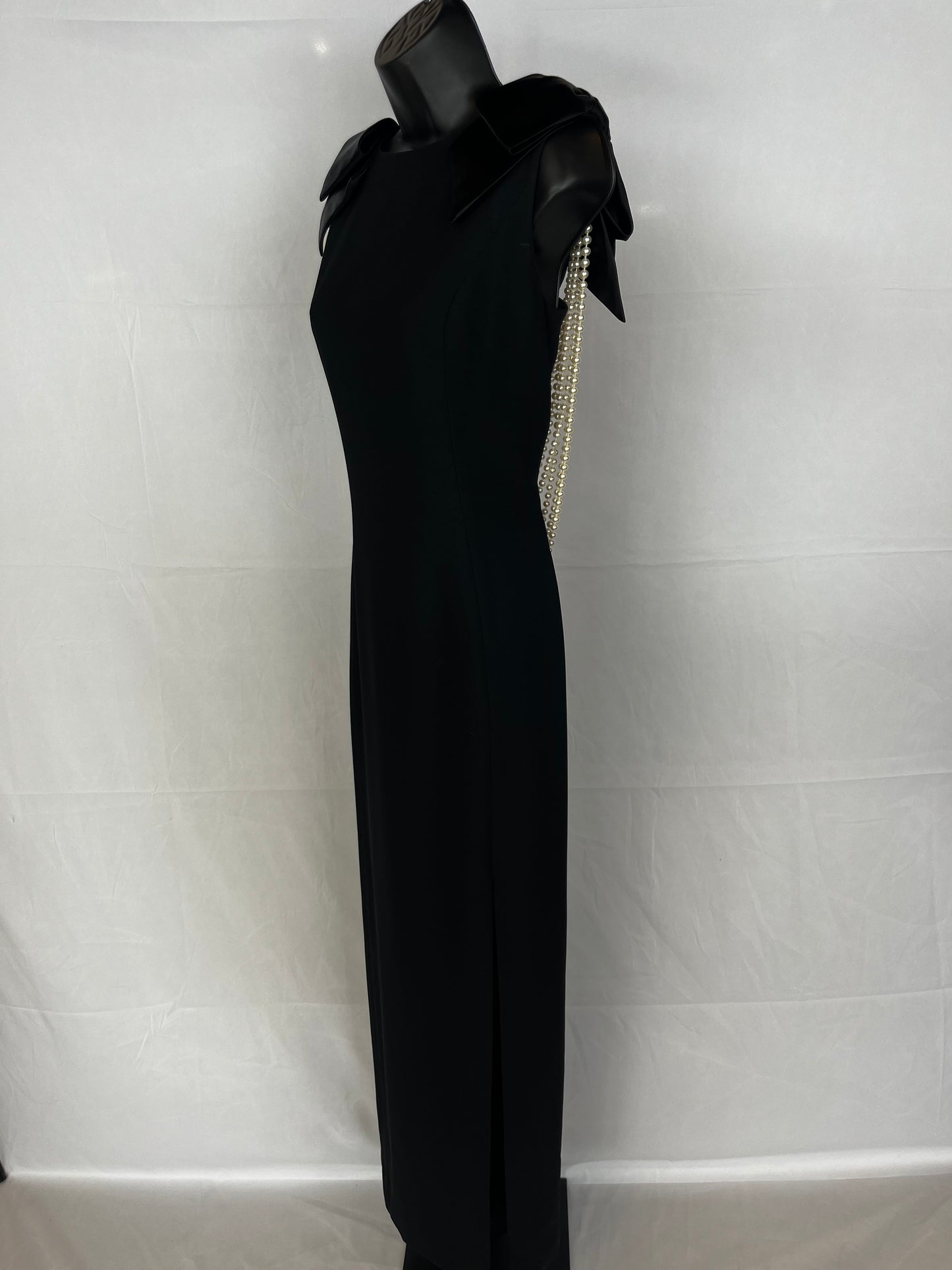 AJ Bari Black High Neck Sleeveless Gown w/ Beaded Low Back