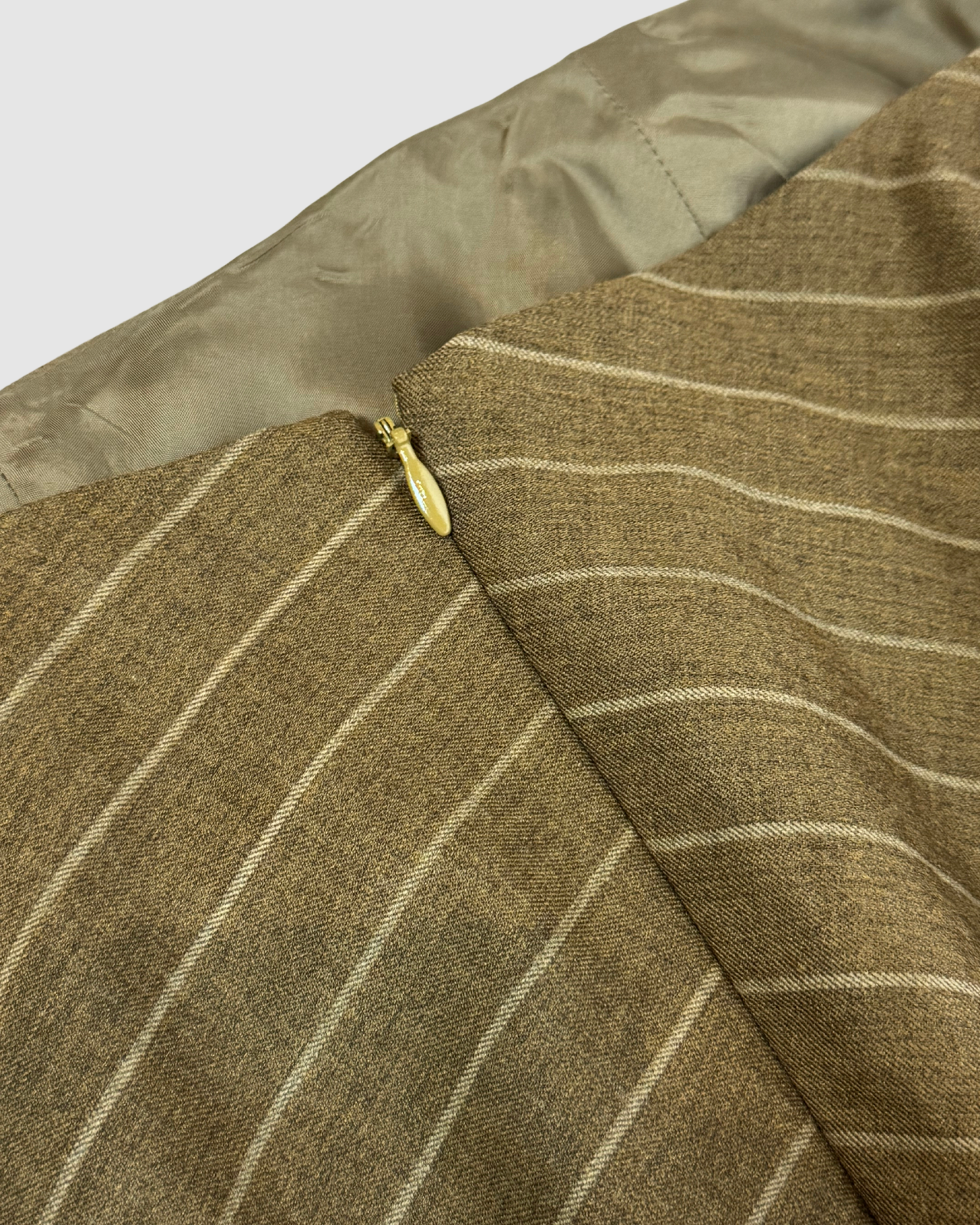 Lafayette 148 Wool Brown Wide Pinstripe Midi Skirt w Slip