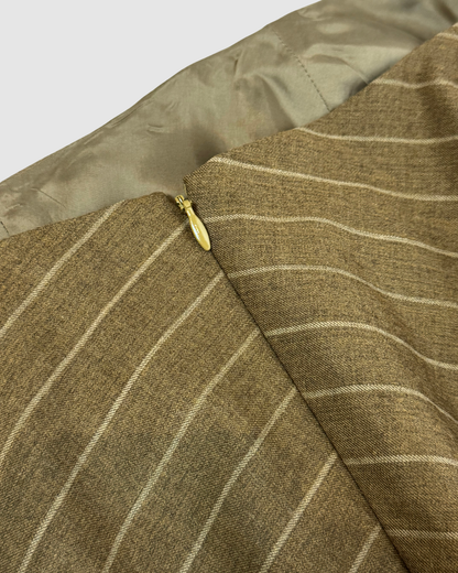 Lafayette 148 Wool Brown Wide Pinstripe Midi Skirt w Slip