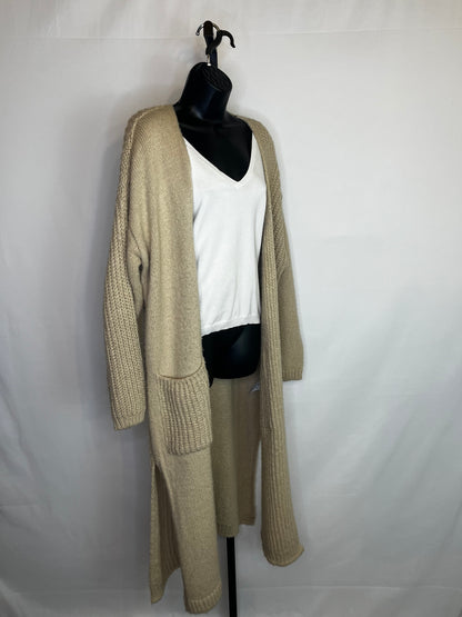 Topshop Light Brown Knit Open Face Long Sleeve Full-Length Cardigan w Pockets
