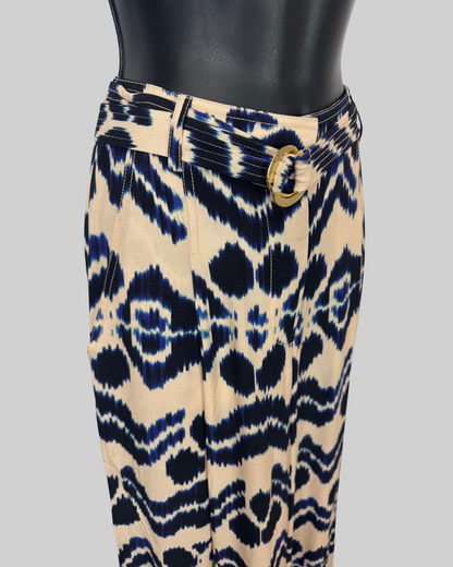 Ulla Johnson Blue Cream Tie-Dye Flare Leg Pants w Belt NWT