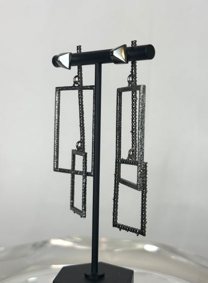 Alexis Bittar Dark Silver Metallic Geometric Dangle Earrings
