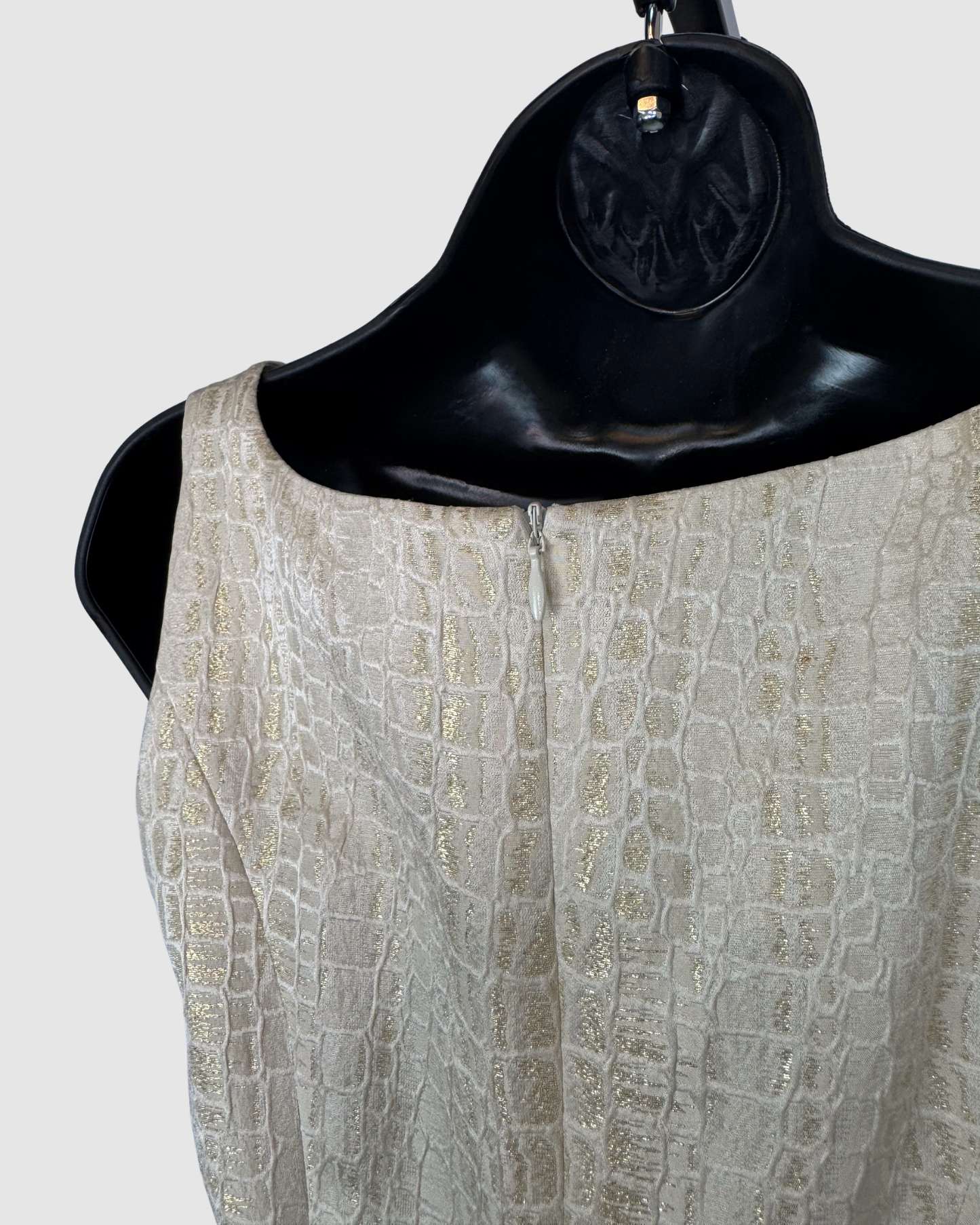 Escada Couture Silk Cream Gold Snake-print Square Neck Fitted Mini Dress