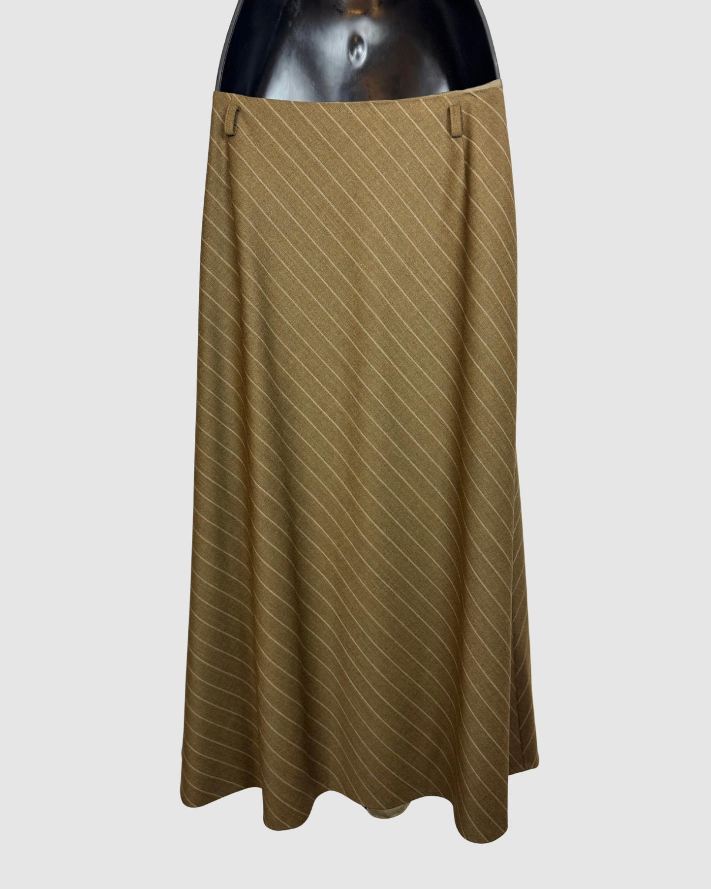 Lafayette 148 Wool Brown Wide Pinstripe Midi Skirt w Slip