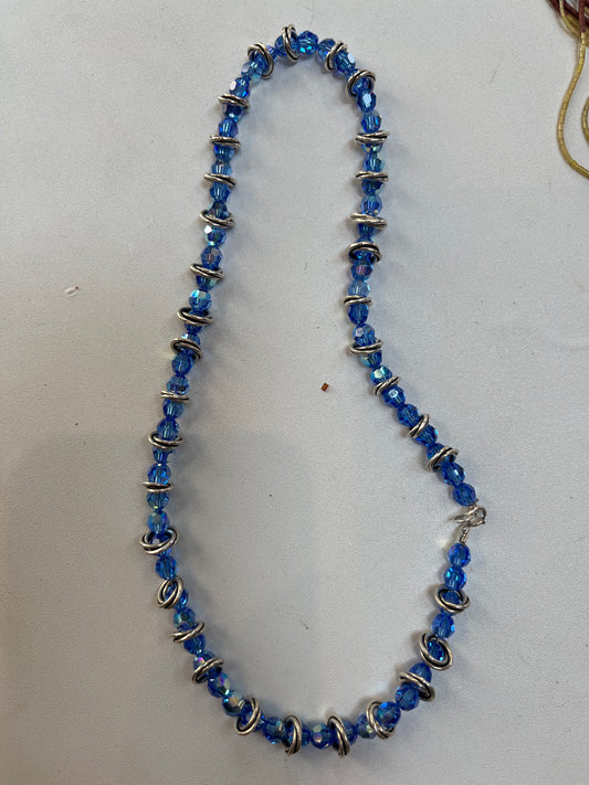 Handmade Sterling Silver Coil Ring & Swarovski Blue Crystal Necklace