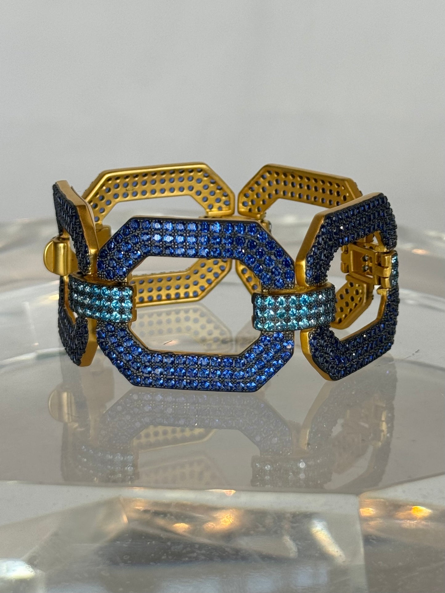 Freida Rothman Dark & Light Blue Rhinestone Chain Link Bracelet