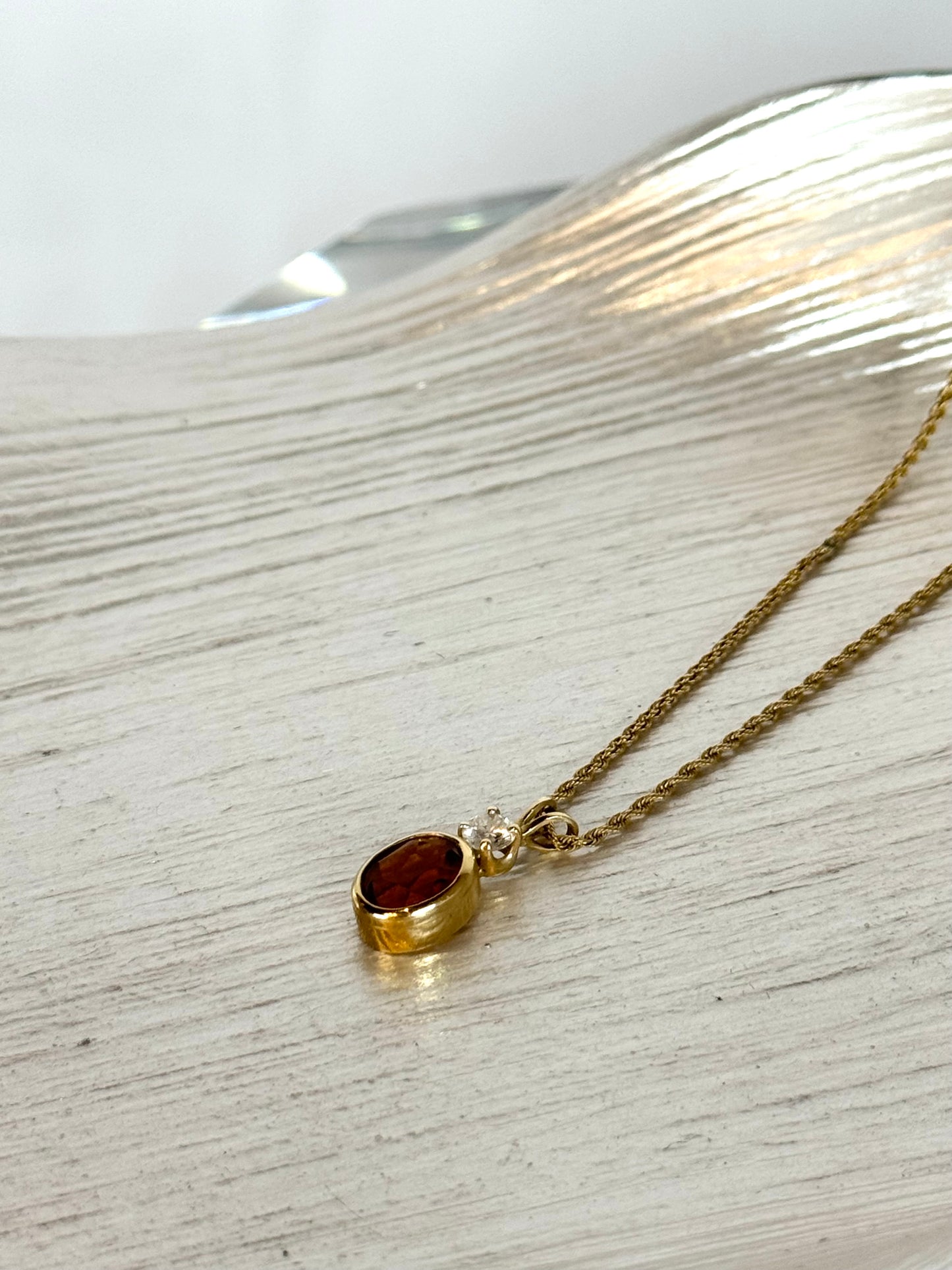14K Gold Citrine Oval w Diamond Necklace