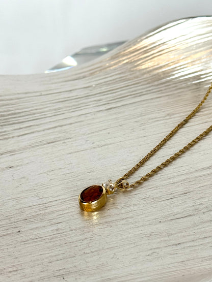 14K Gold Citrine Oval w Diamond Necklace