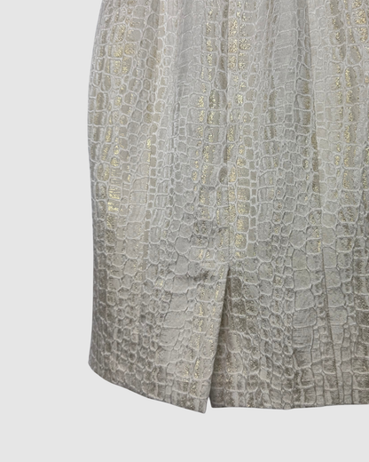 Escada Couture Silk Cream Gold Snake-print Square Neck Fitted Mini Dress