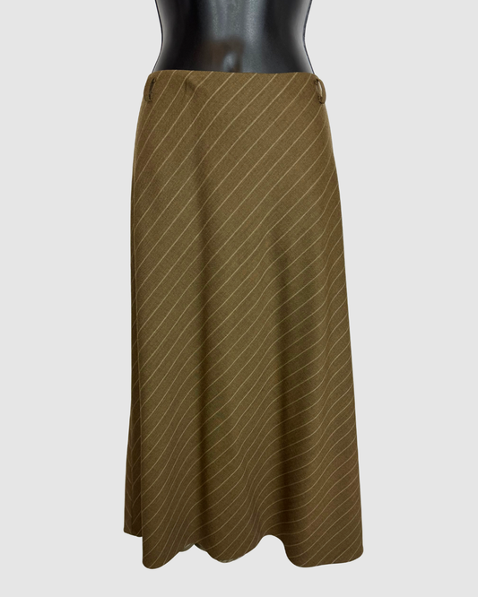 Lafayette 148 Wool Brown Wide Pinstripe Midi Skirt w Slip