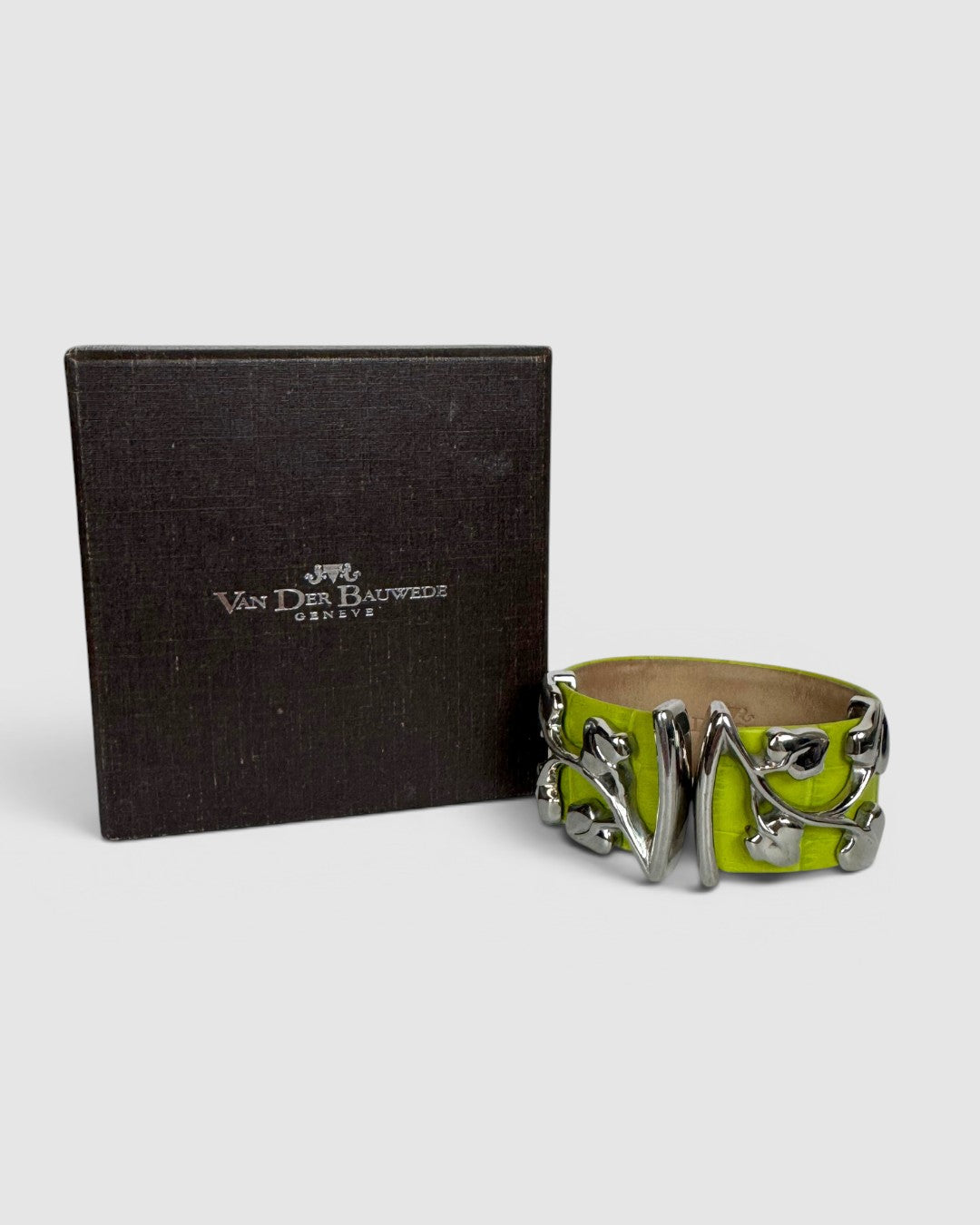 Van Der Bauwede Charteuse Leather & Silver Motif Cuff