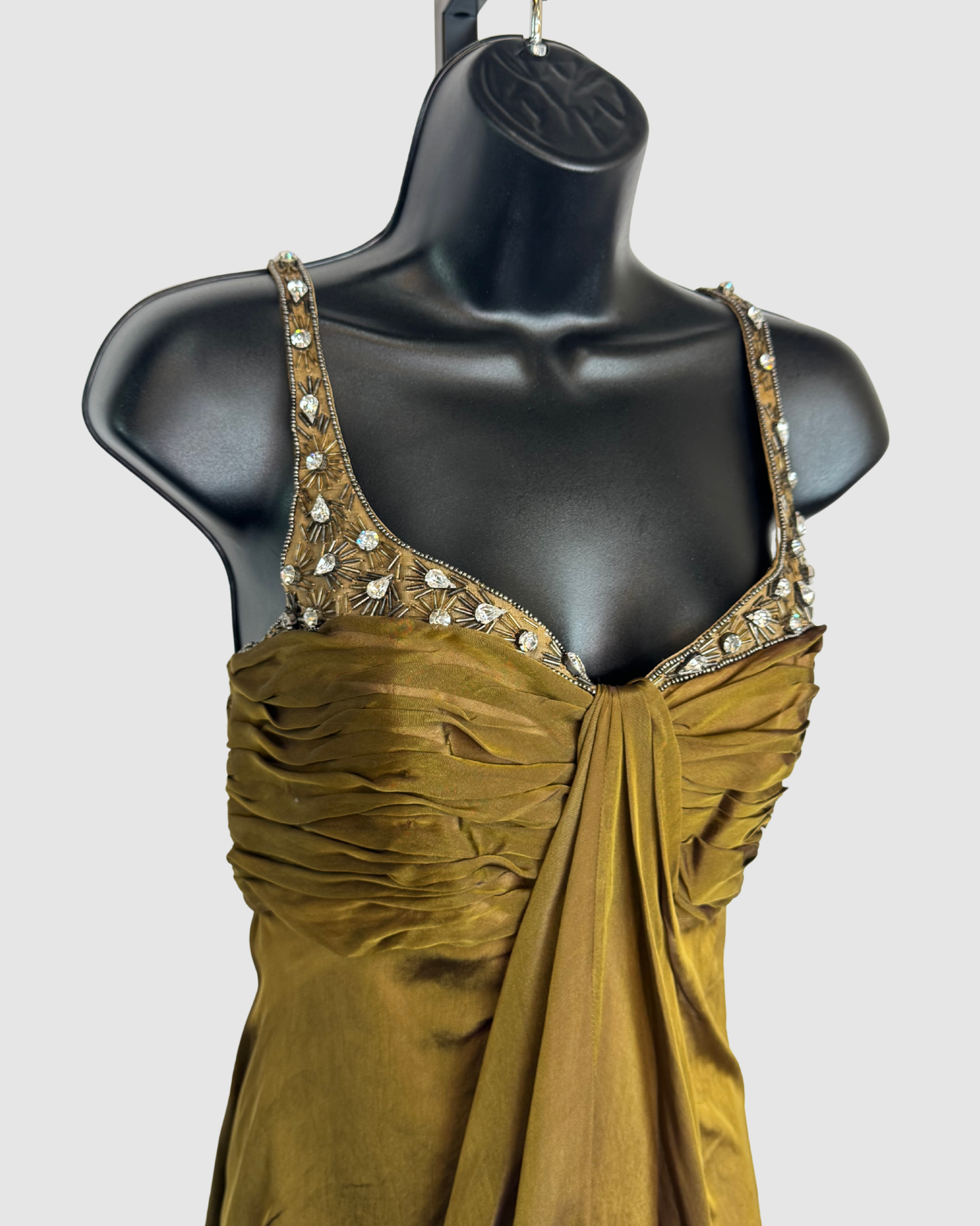 Badgley Mischka Silk Bronze Sleeveless Mini Dress w/ Rhinestone Straps