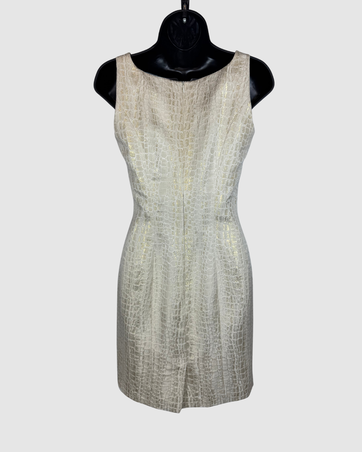 Escada Couture Silk Cream Gold Snake-print Square Neck Fitted Mini Dress
