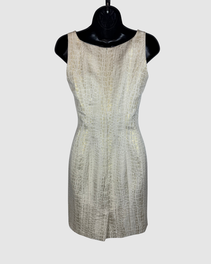 Escada Couture Silk Cream Gold Snake-print Square Neck Fitted Mini Dress