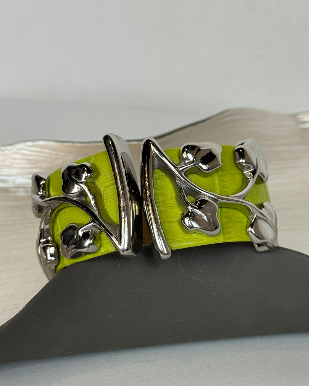 Van Der Bauwede Charteuse Leather & Silver Motif Cuff