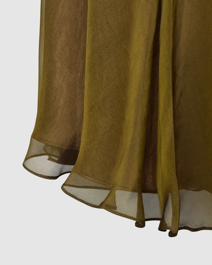 Badgley Mischka Silk Bronze Sleeveless Mini Dress w/ Rhinestone Straps