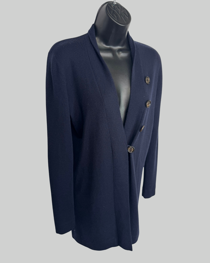 Brunello Cucinelli Navy Silk/Cashmere Button Detail Long Sleeve Cardigan