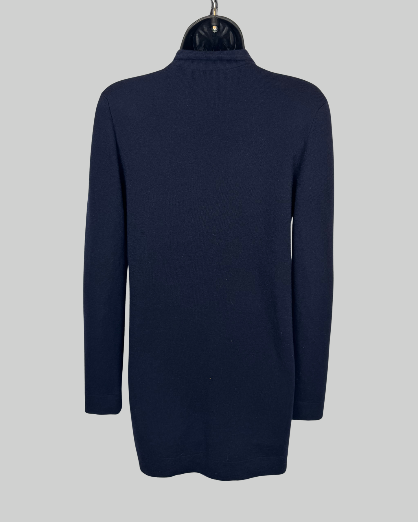 Brunello Cucinelli Navy Silk/Cashmere Button Detail Long Sleeve Cardigan
