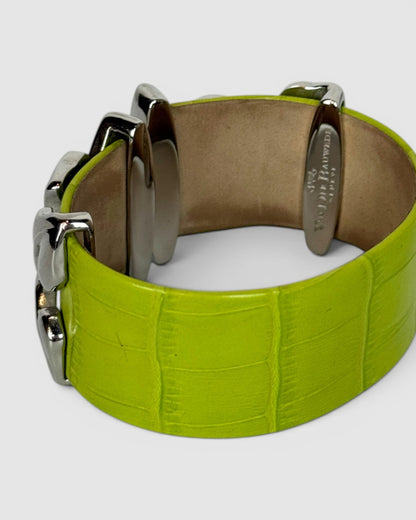 Van Der Bauwede Charteuse Leather & Silver Motif Cuff