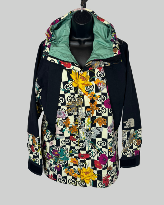 North Face Gucci Black w Monogram Floral Zip Up Jacket w Hood