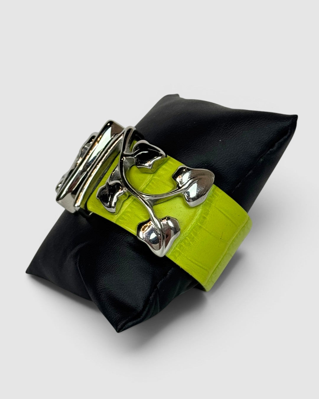 Van Der Bauwede Charteuse Leather & Silver Motif Cuff
